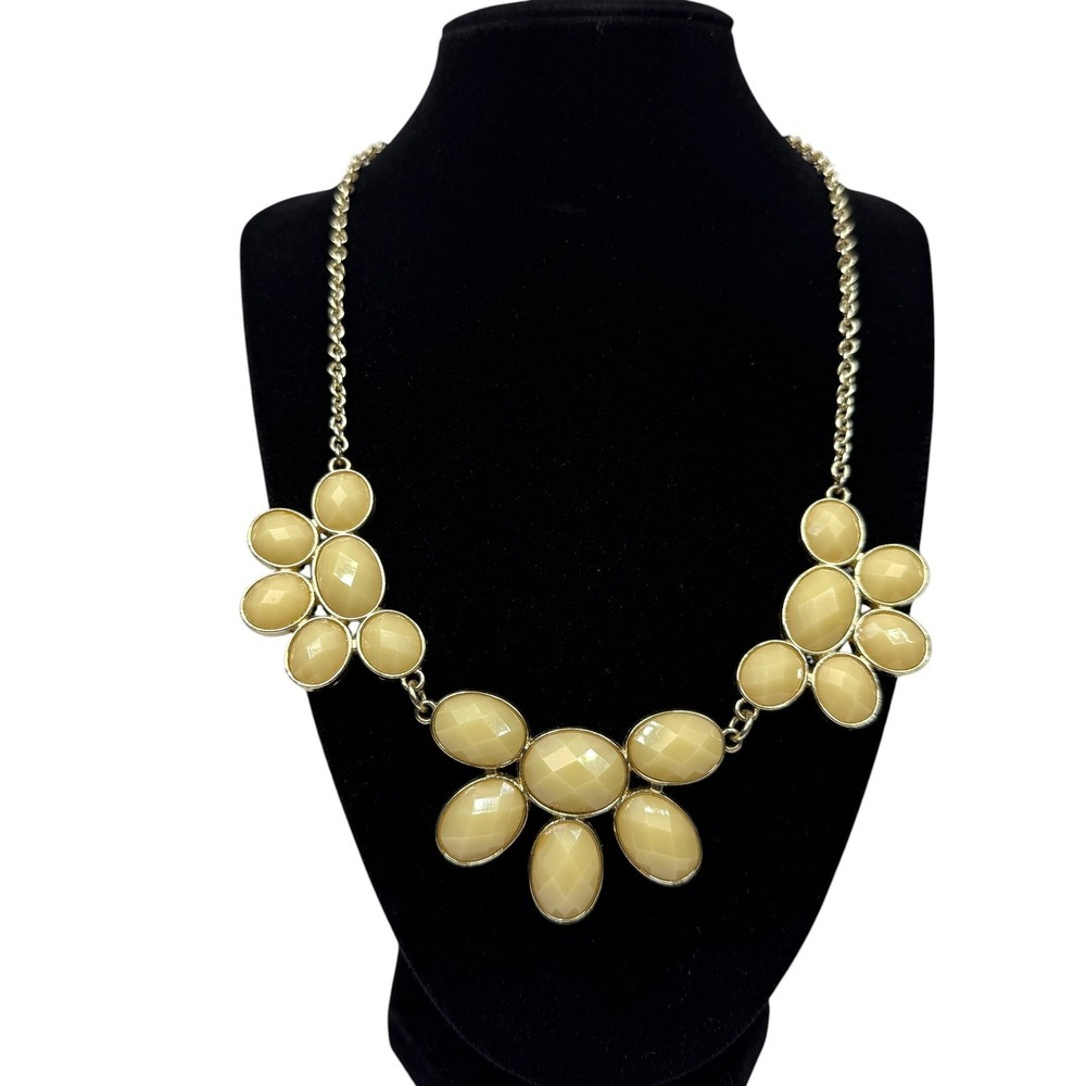 Charlie Charm Gold Tone Cream Faceted Cabochon Statement Bib Necklace Fashion